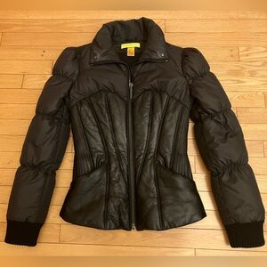 Catherine Malandrino Leather Trim Jacket Removable Fur Collar